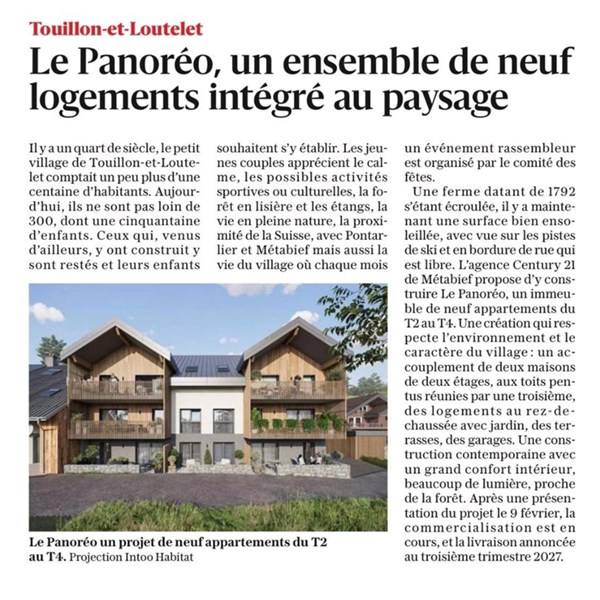 Le Panoréo : un programme immobilier neuf intégré au paysage à Touillon-et-Loutelet