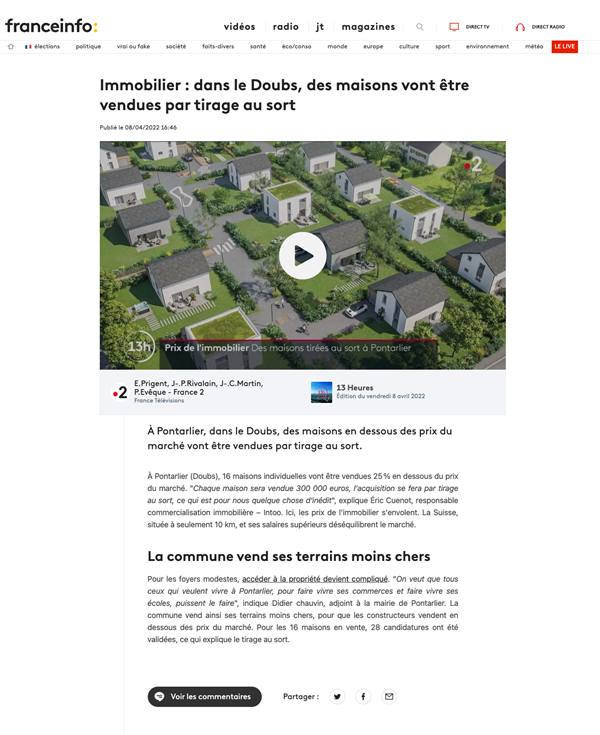 France 2 - Immobilier : dans le Doubs, des maisons vont être vendues par tirage au sort